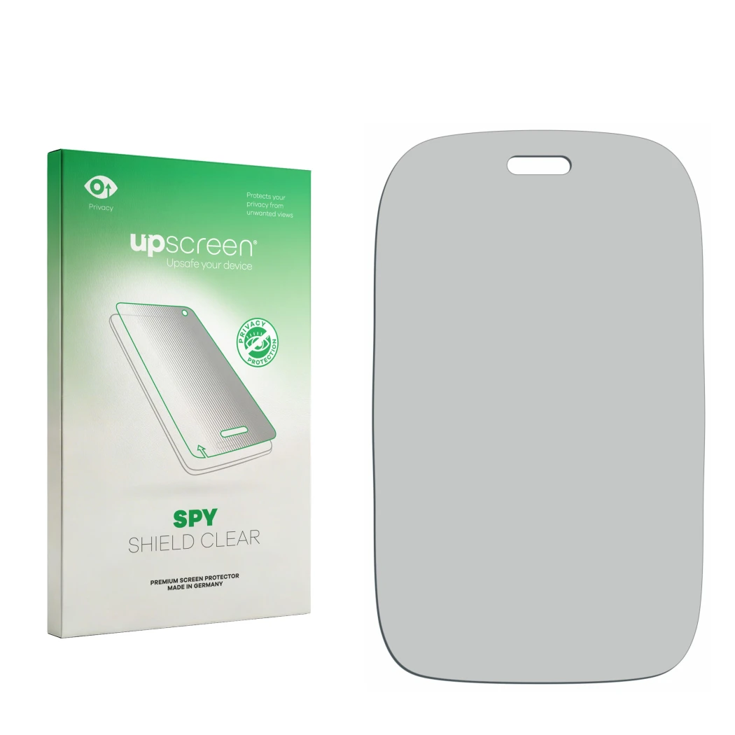 Face avant d’un emballage produit avec le logo de la marque upscreen. À côté se trouve la protection d’écran correspondante.