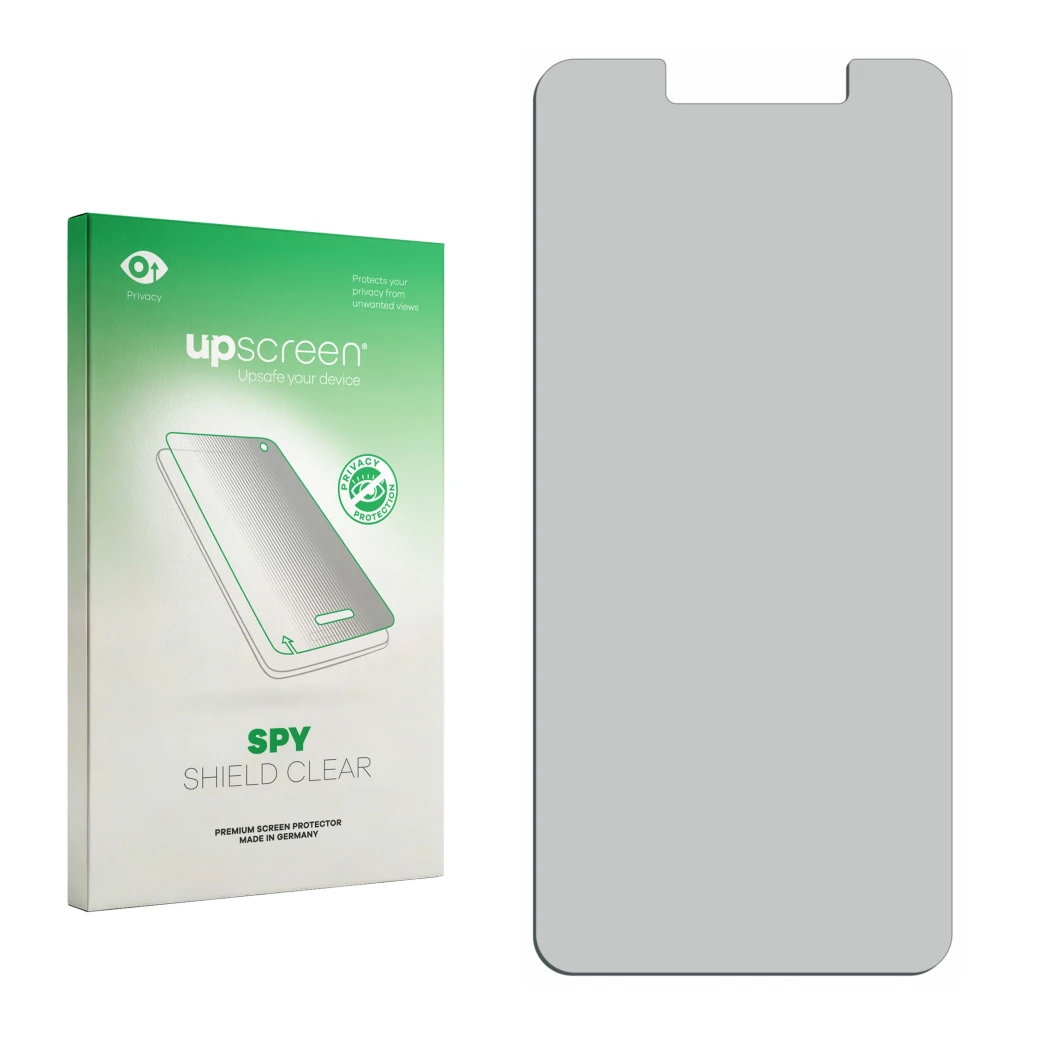 Face avant d’un emballage produit avec le logo de la marque upscreen. À côté se trouve la protection d’écran correspondante.