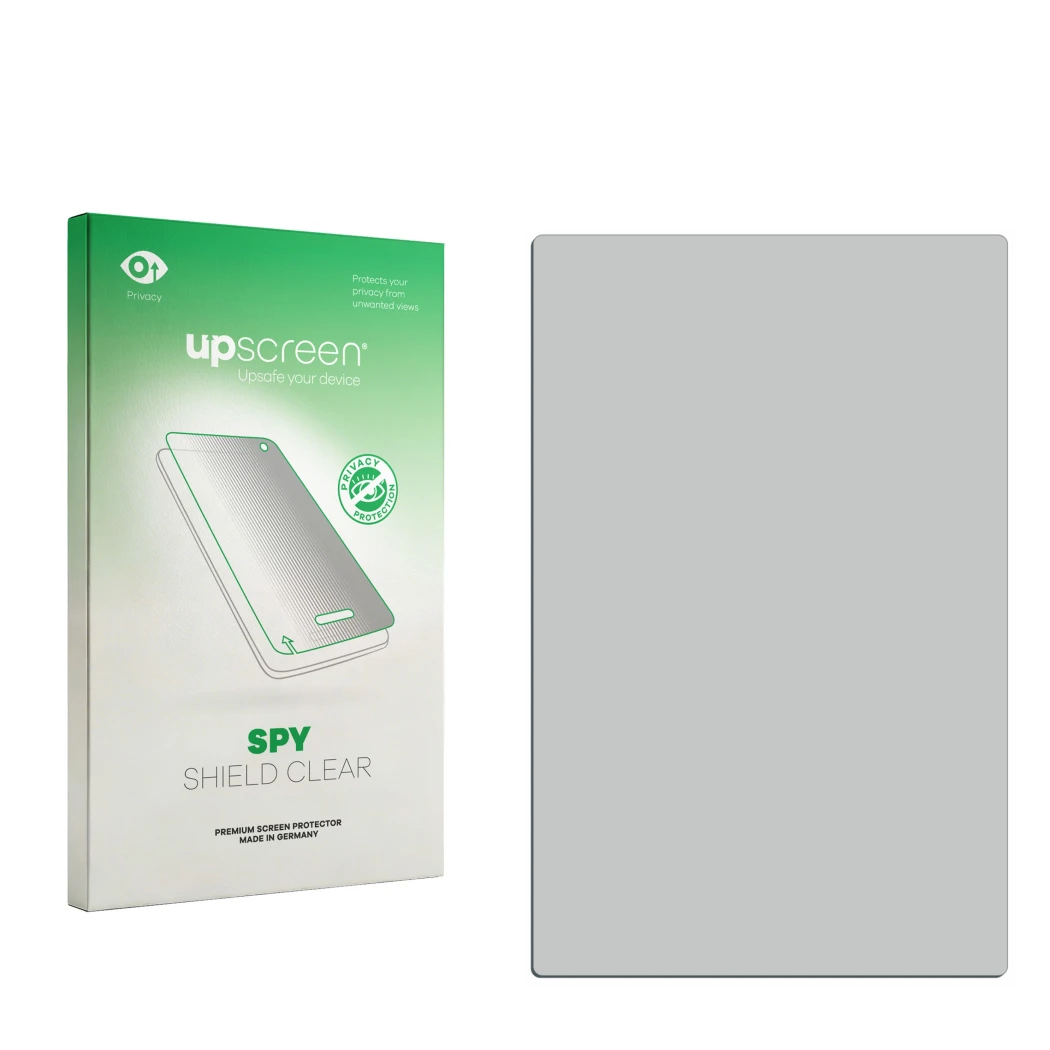 Face avant d’un emballage produit avec le logo de la marque upscreen. À côté se trouve la protection d’écran correspondante.