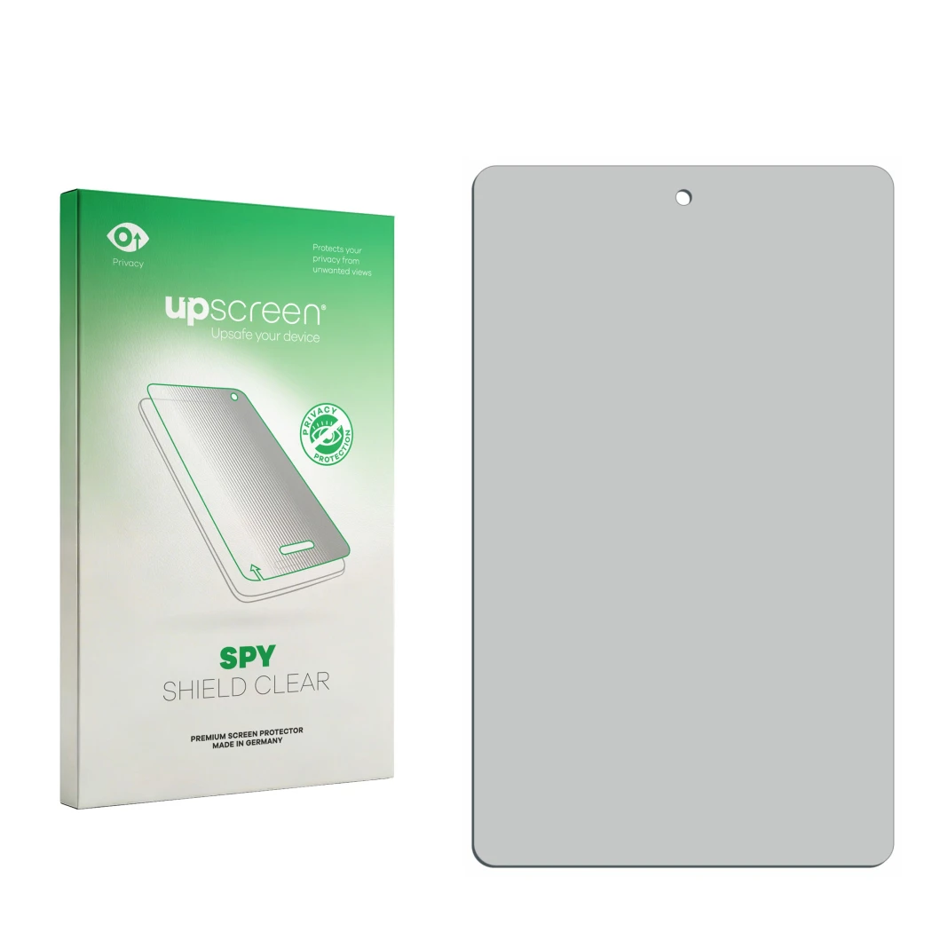 Face avant d’un emballage produit avec le logo de la marque upscreen. À côté se trouve la protection d’écran correspondante.