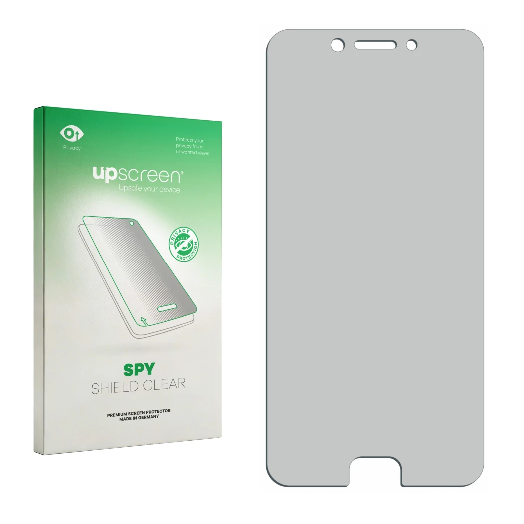 Face avant d’un emballage produit avec le logo de la marque upscreen. À côté se trouve la protection d’écran correspondante.