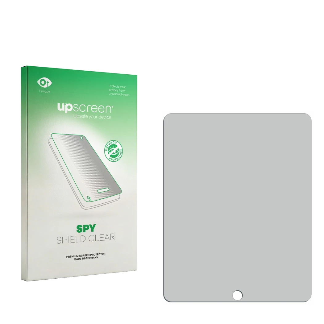 Face avant d’un emballage produit avec le logo de la marque upscreen. À côté se trouve la protection d’écran correspondante.
