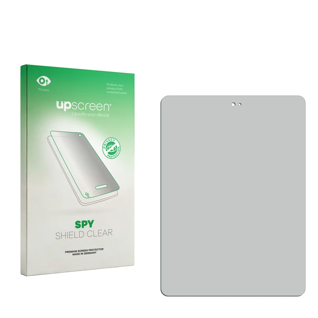 Face avant d’un emballage produit avec le logo de la marque upscreen. À côté se trouve la protection d’écran correspondante.