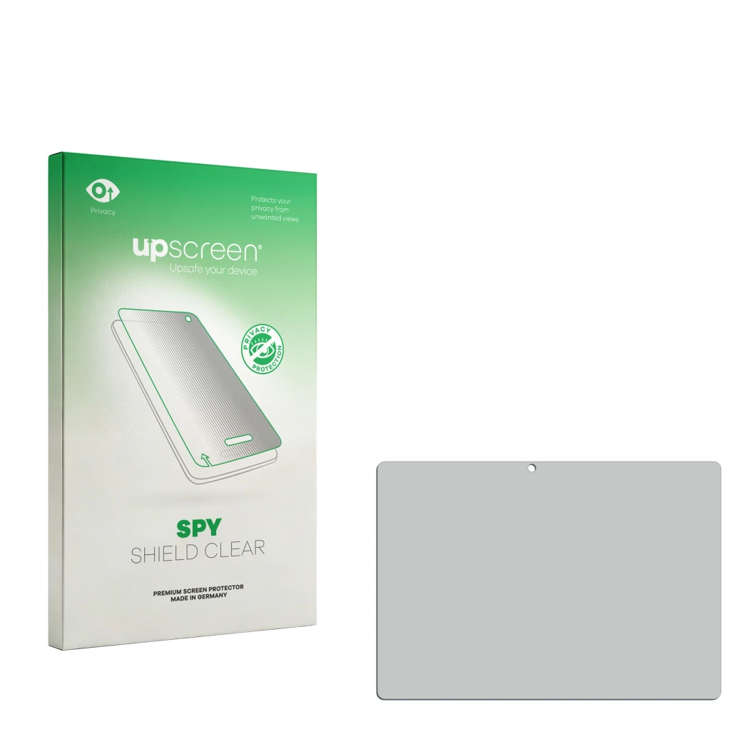 Face avant d’un emballage produit avec le logo de la marque upscreen. À côté se trouve la protection d’écran correspondante.