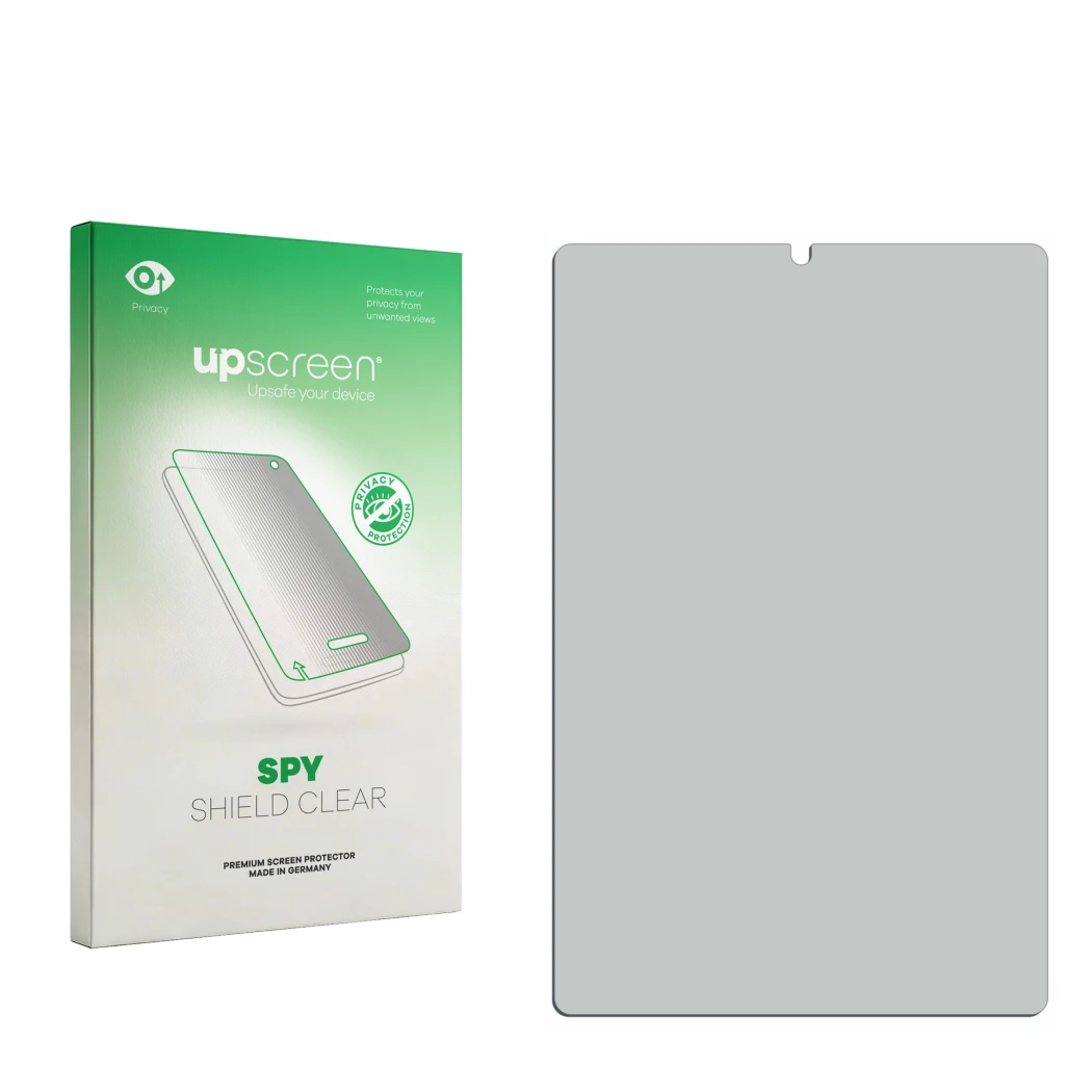Face avant d’un emballage produit avec le logo de la marque upscreen. À côté se trouve la protection d’écran correspondante.