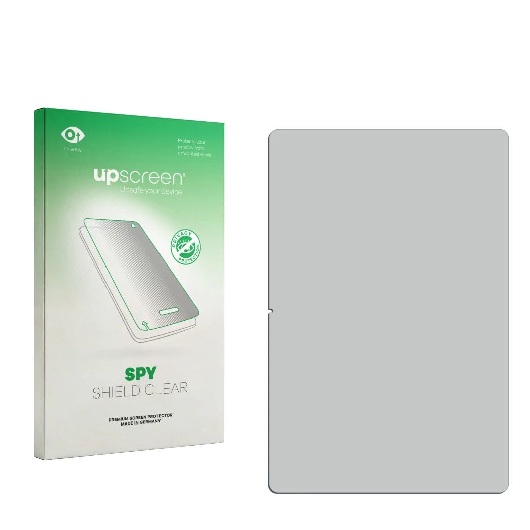 Face avant d’un emballage produit avec le logo de la marque upscreen. À côté se trouve la protection d’écran correspondante.