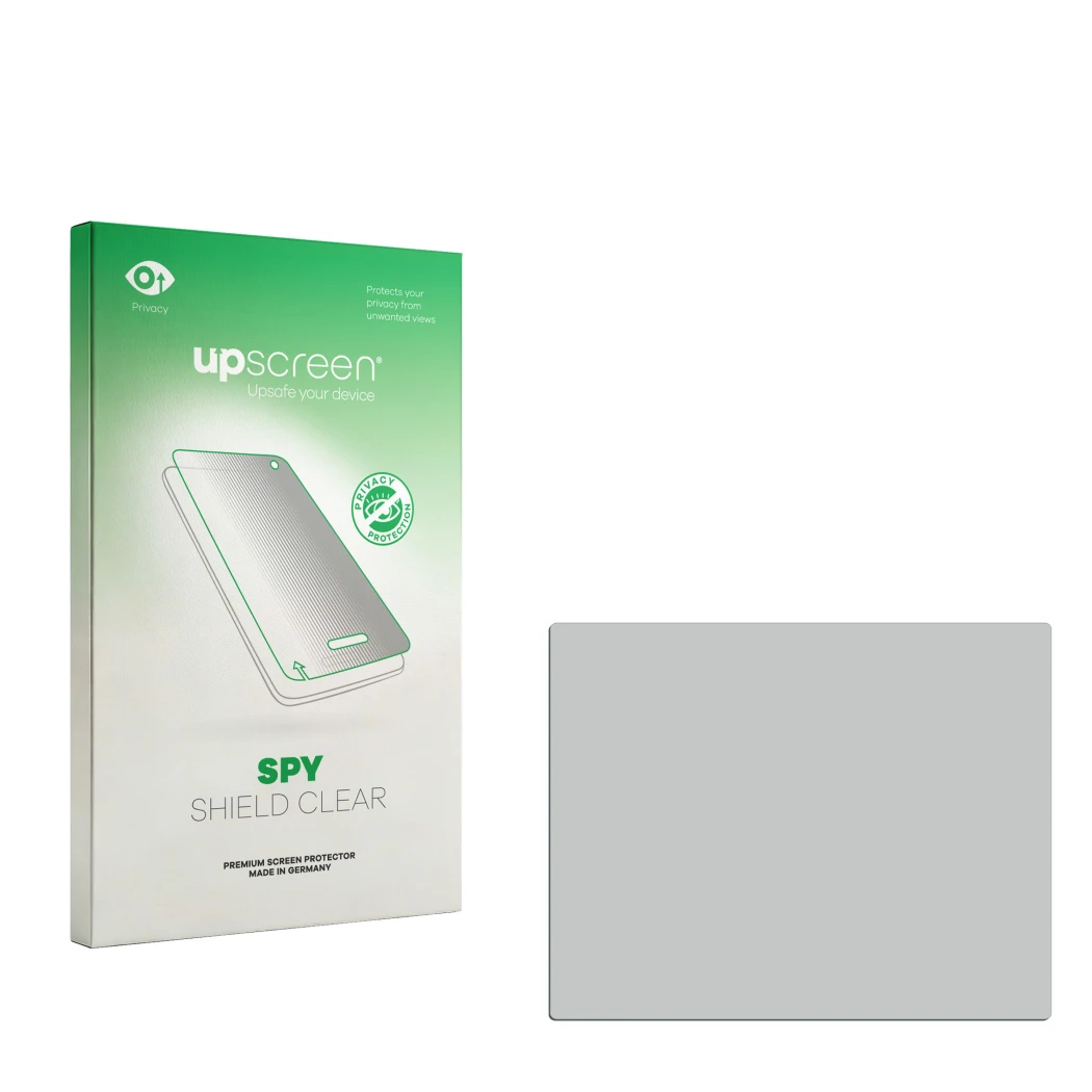 Face avant d’un emballage produit avec le logo de la marque upscreen. À côté se trouve la protection d’écran correspondante.