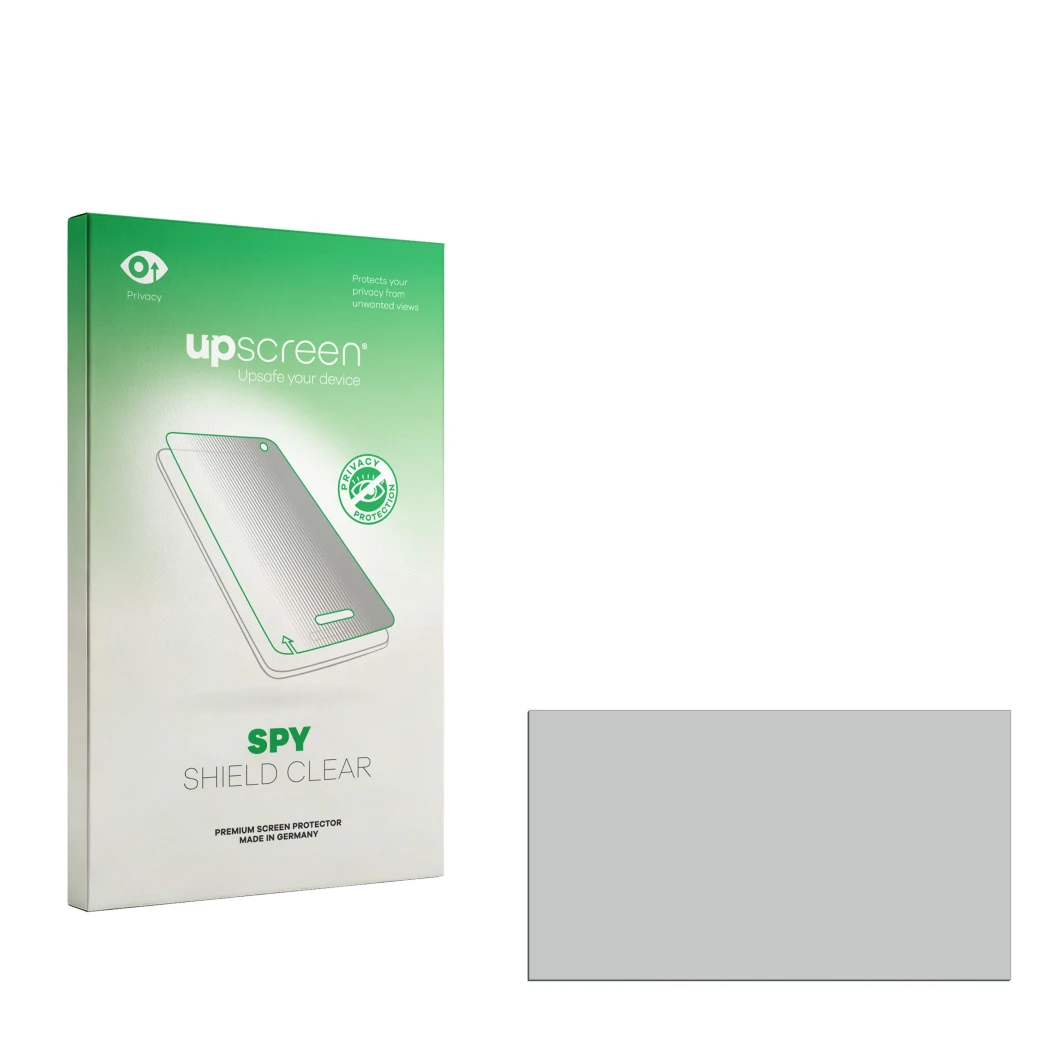 Face avant d’un emballage produit avec le logo de la marque upscreen. À côté se trouve la protection d’écran correspondante.