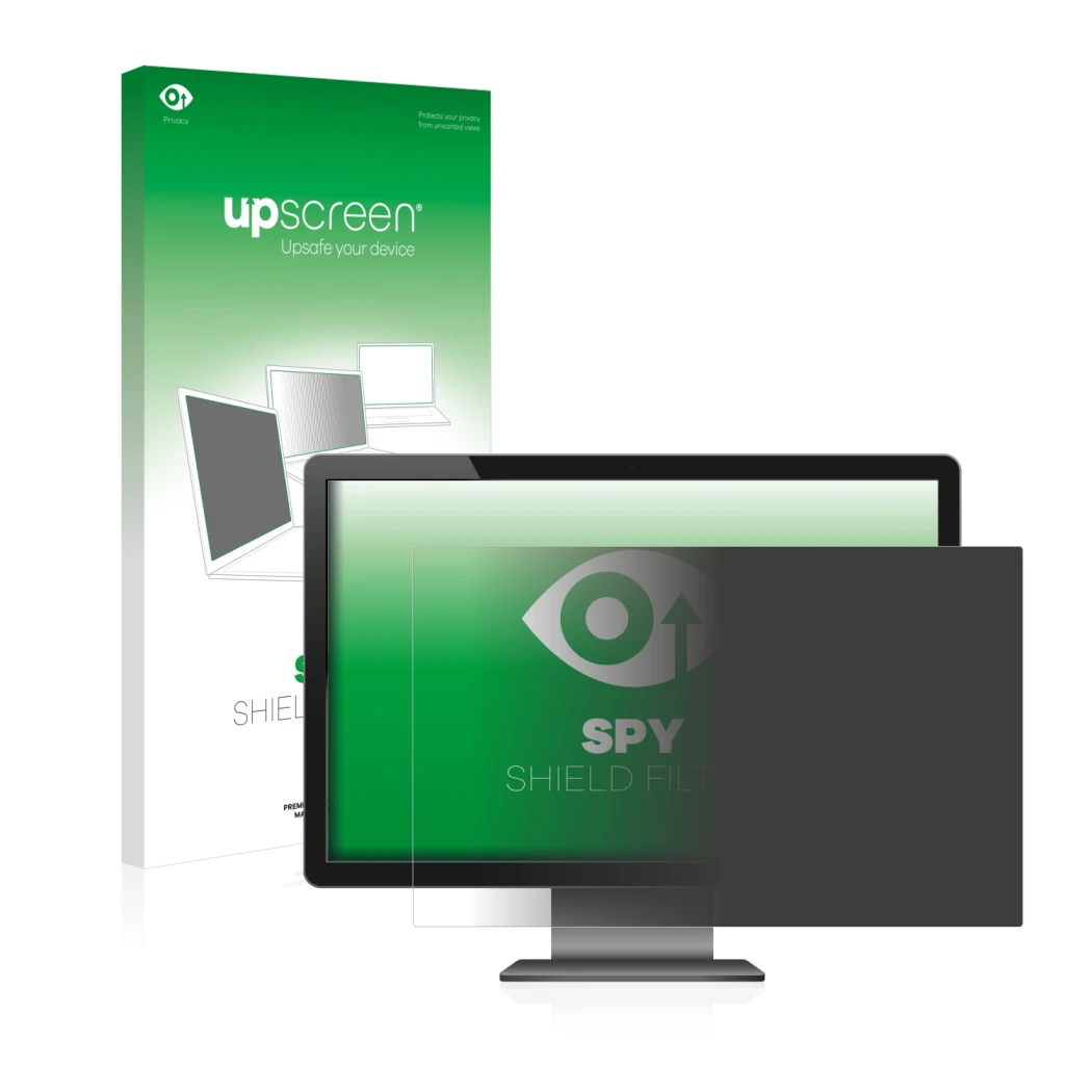 Face avant d’un emballage produit avec le logo de la marque upscreen. À côté, l’appareil est représenté avec la protection d’é