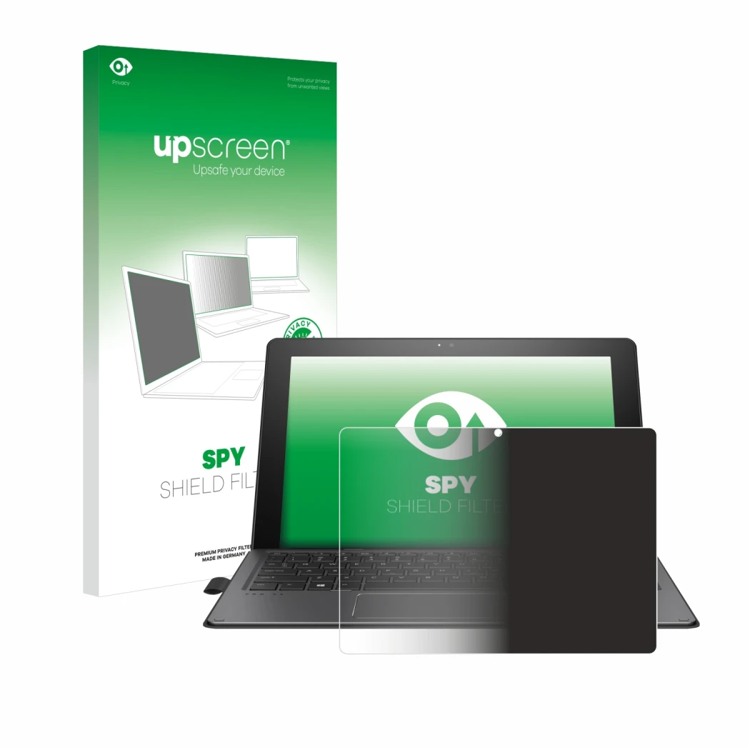Face avant d’un emballage produit avec le logo de la marque upscreen. À côté, l’appareil HP Pro x2 612 G2 est représenté avec