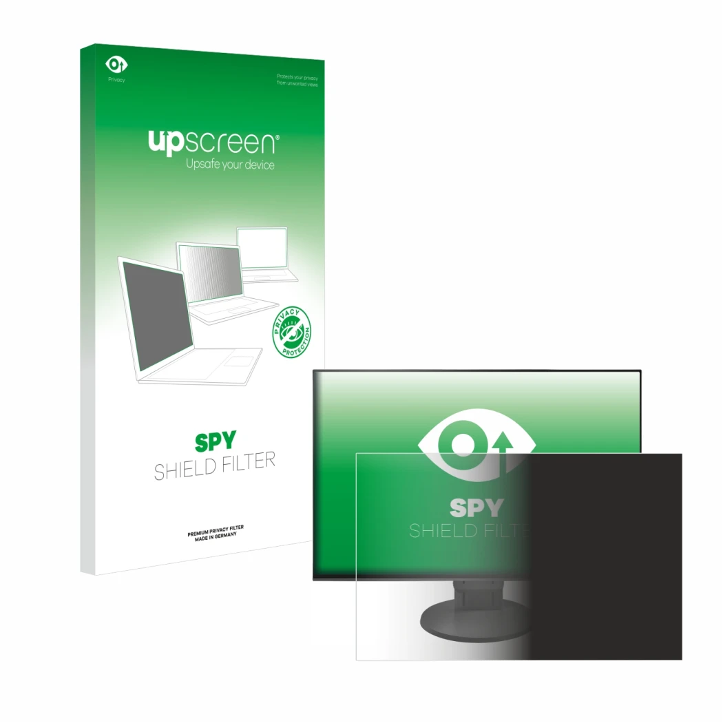 Face avant d’un emballage produit avec le logo de la marque upscreen. À côté, l’appareil Eizo Flexscan EV2456 est représenté a