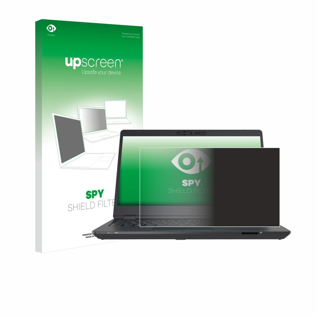 Face avant d’un emballage produit avec le logo de la marque upscreen. À côté, l’appareil Fujitsu Lifebook U7311 est représenté
