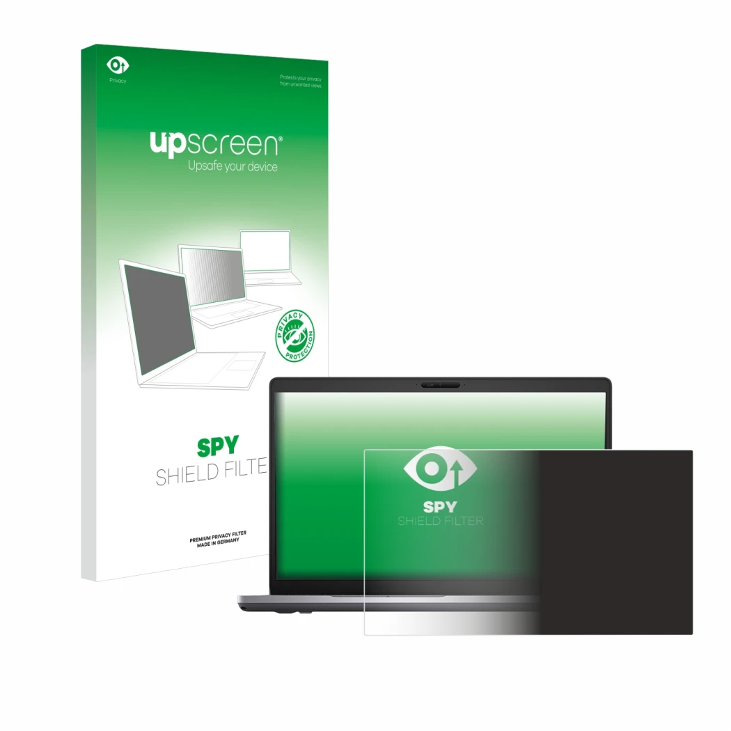 Face avant d’un emballage produit avec le logo de la marque upscreen. À côté, l’appareil Dell Latitude 5510 est représenté ave