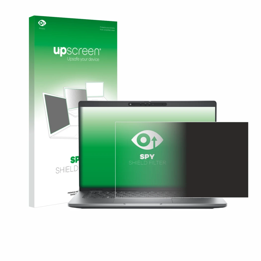 Face avant d’un emballage produit avec le logo de la marque upscreen. À côté, l’appareil Dell Latitude 5330 est représenté ave