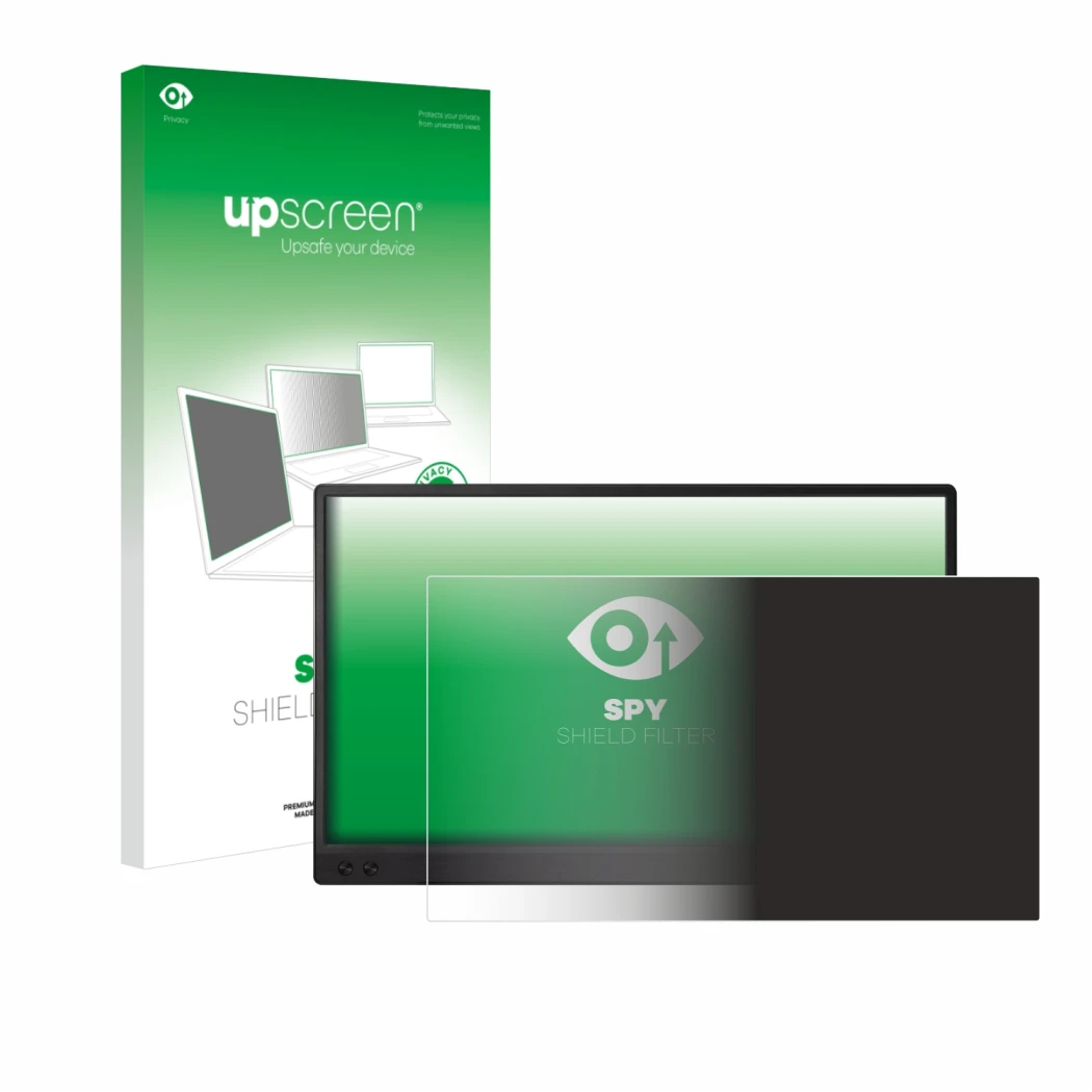 Face avant d’un emballage produit avec le logo de la marque upscreen. À côté, l’appareil ASUS ZenScreen MB166C est représenté