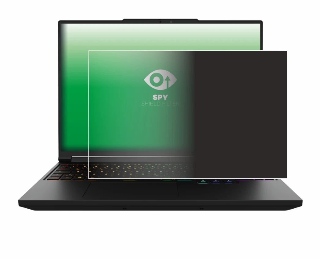 Image de l'appareil XMG Pro 16 avec une grande variété de protections d'écran.