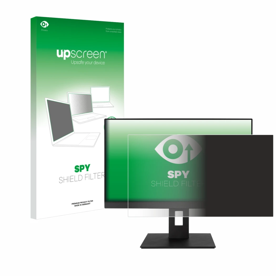 Face avant d’un emballage produit avec le logo de la marque upscreen. À côté, l’appareil ASUS BE24EQSB est représenté avec la 