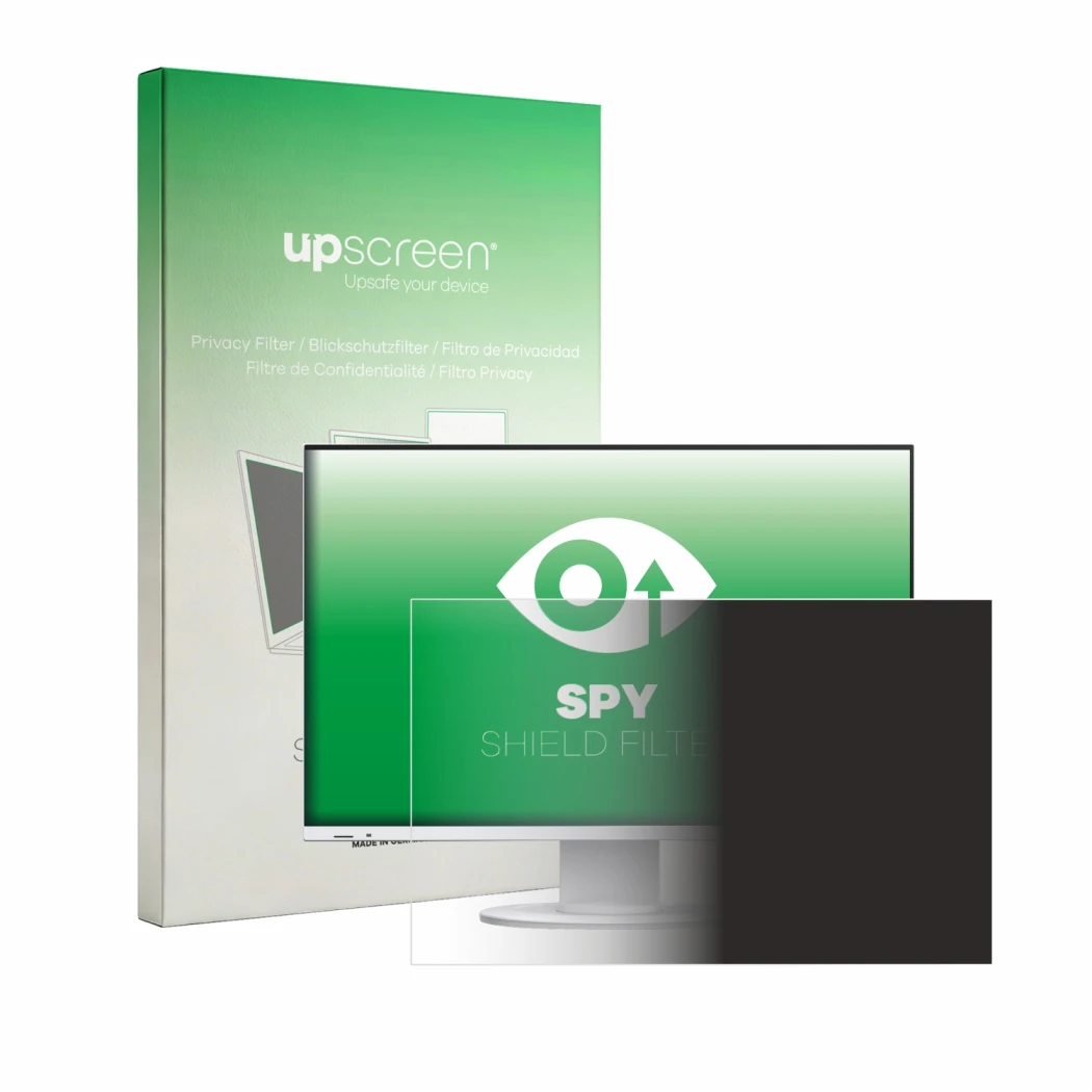 Face avant d’un emballage produit avec le logo de la marque upscreen. À côté, l’appareil Eizo Flexscan EV2410R est représenté 