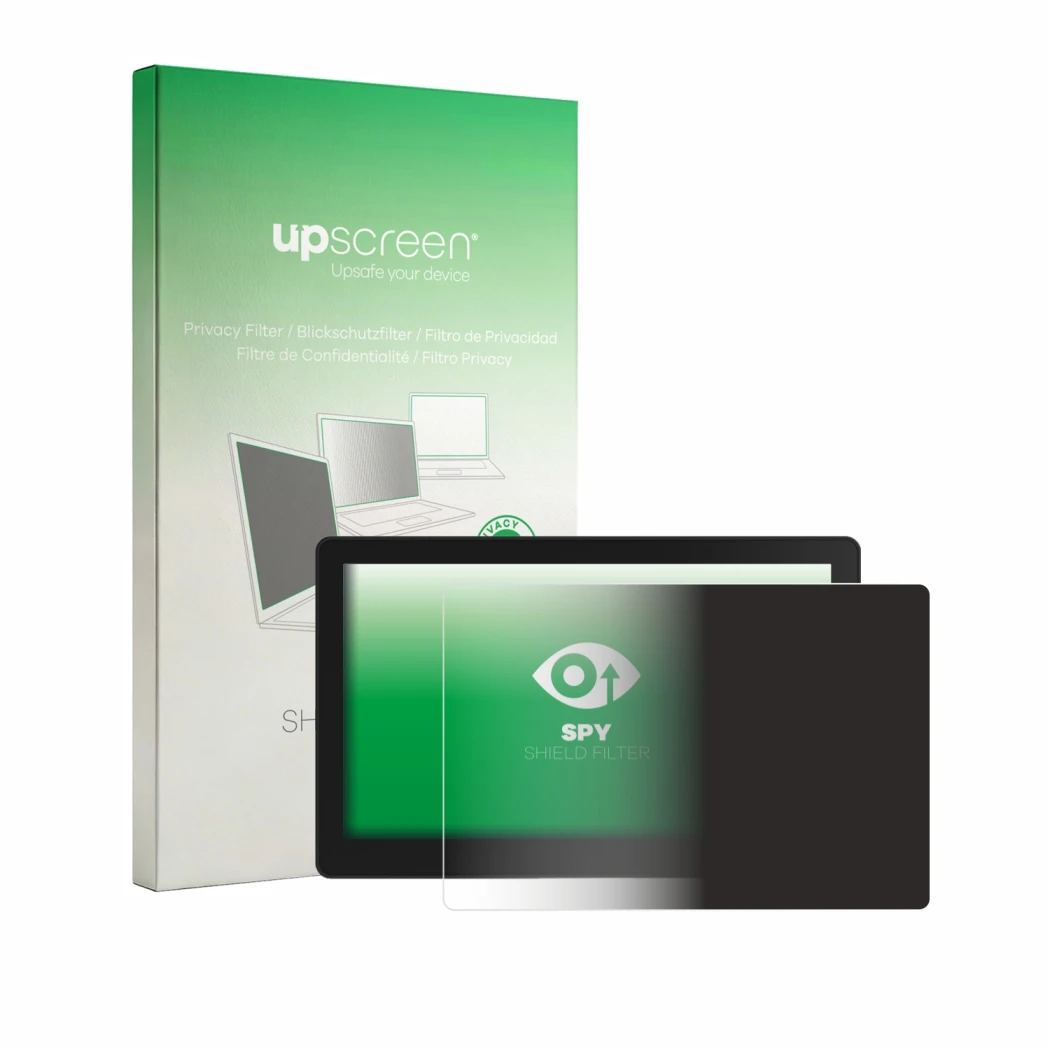 Face avant d’un emballage produit avec le logo de la marque upscreen. À côté, l’appareil VECTOR AGR DH818 Display Terminal est