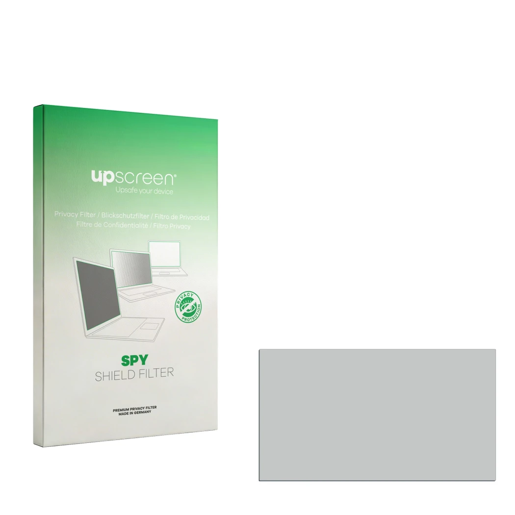 Face avant d’un emballage produit avec le logo de la marque upscreen. À côté se trouve la protection d’écran correspondante.