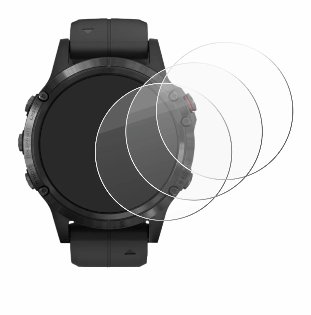 Image de l'appareil Garmin Fenix 5 Plus (47 mm) avec une grande variété de protections d'écran.
