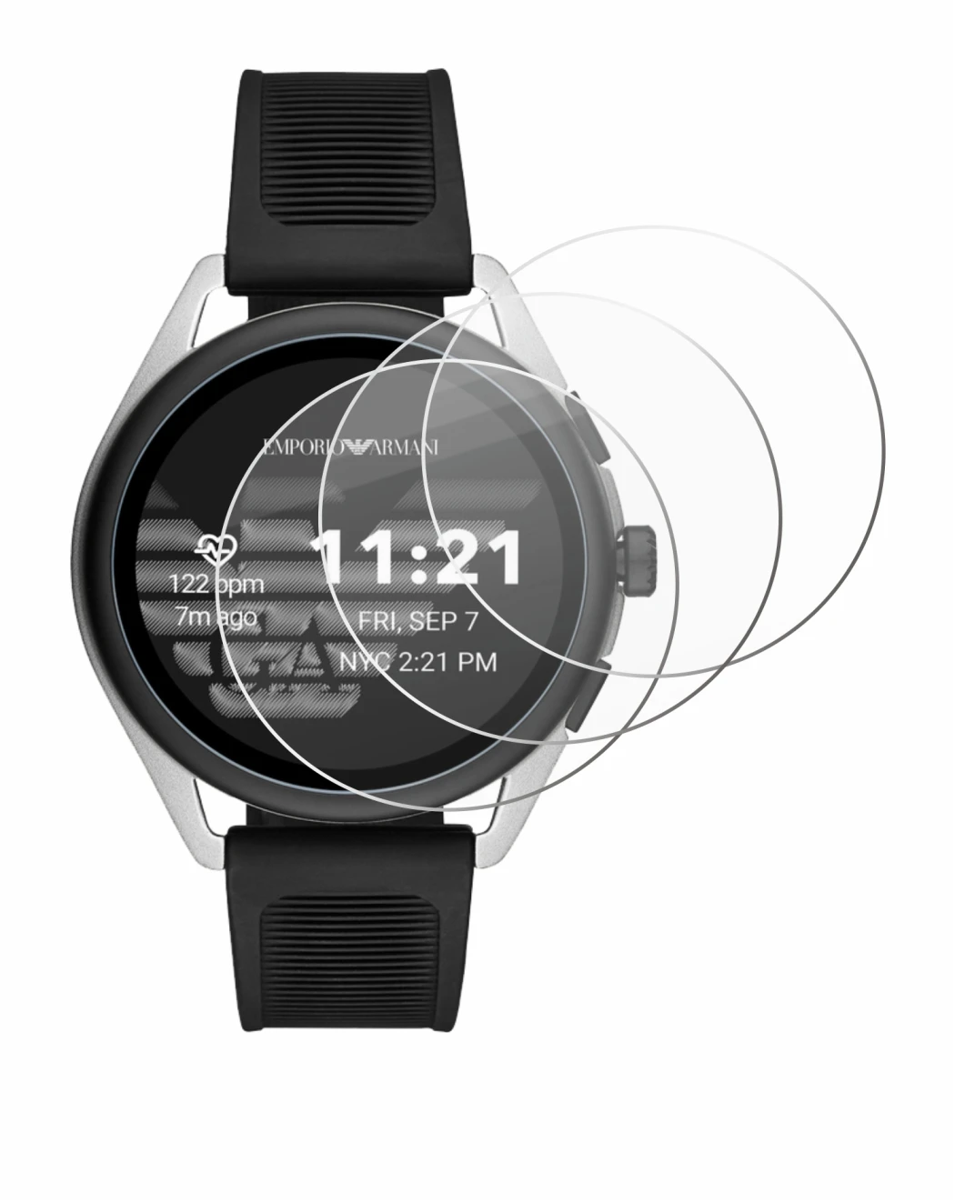 Image de l'appareil Emporio Armani Connected Smartwatch 3 avec une grande variété de protections d'écran.