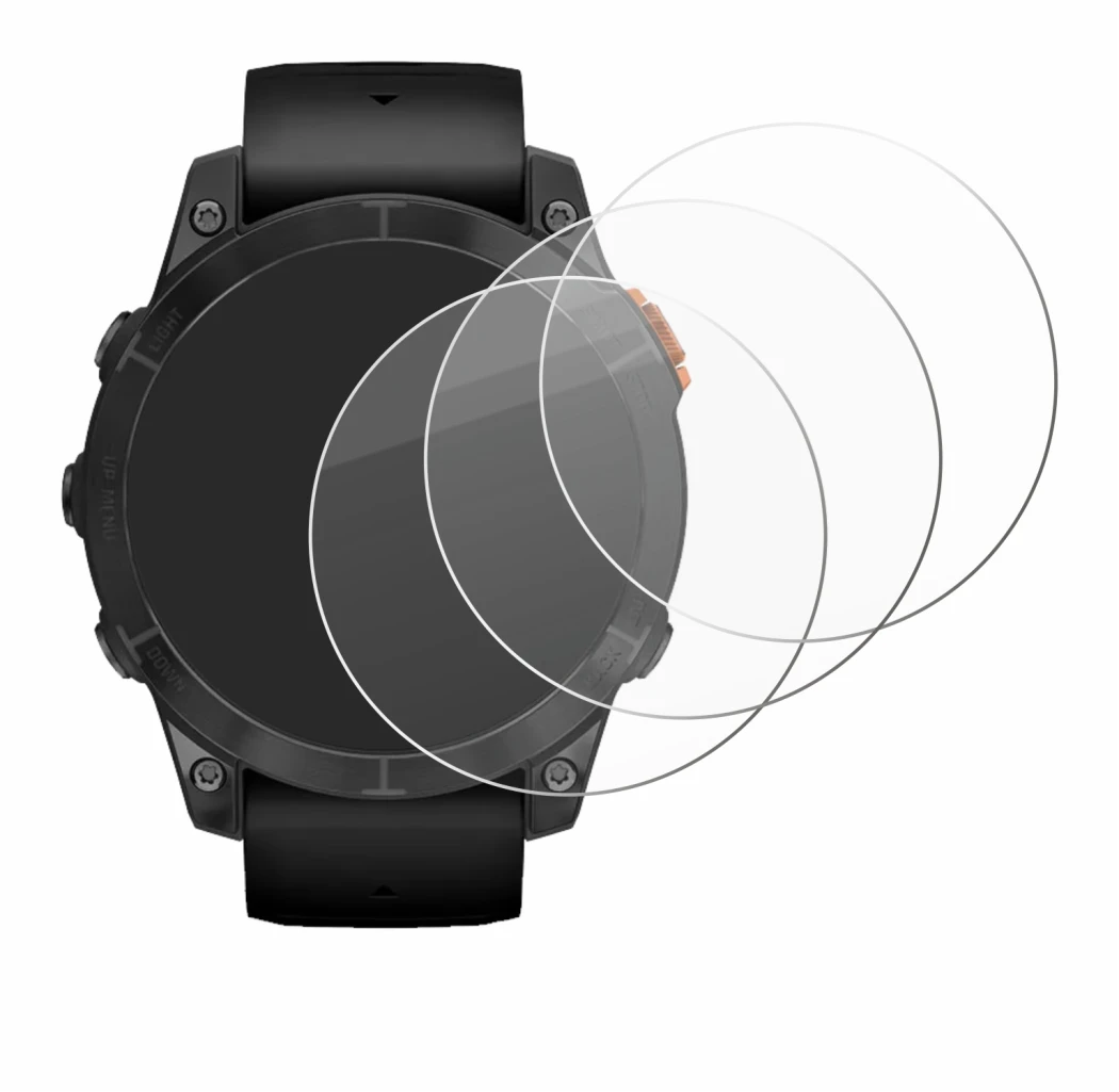Image de l'appareil Garmin Fenix 7 Pro Solar (47 mm) avec une grande variété de protections d'écran.
