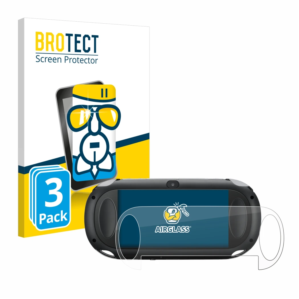 Face avant d’un emballage produit avec le logo de la marque BROTECT. À côté, l’appareil Sony Playstation PCH-1000-Serie PS Vit