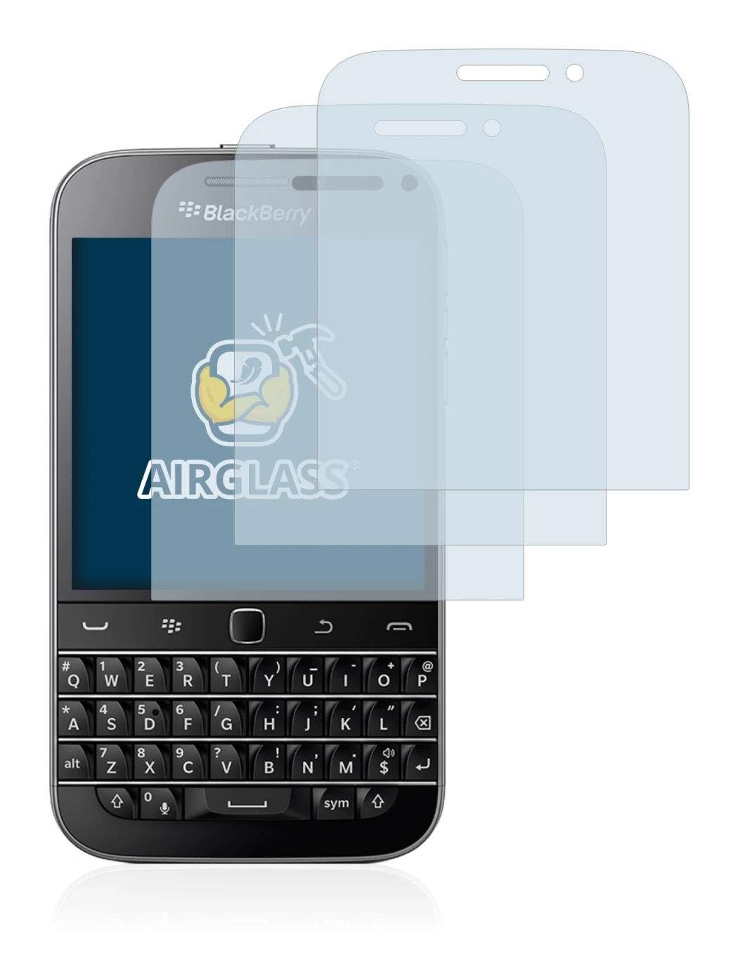 Image de l'appareil Blackberry Classic Q20 avec une grande variété de protections d'écran.
