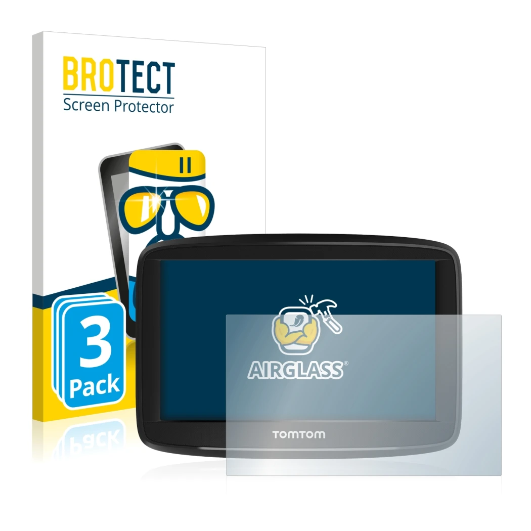 Face avant d’un emballage produit avec le logo de la marque BROTECT. À côté, l’appareil TomTom Start 52 est représenté avec la