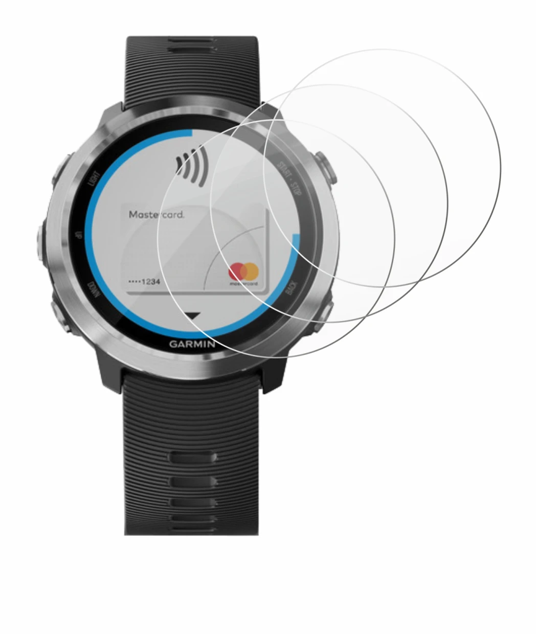 Image de l'appareil Garmin Forerunner 645 avec une grande variété de protections d'écran.