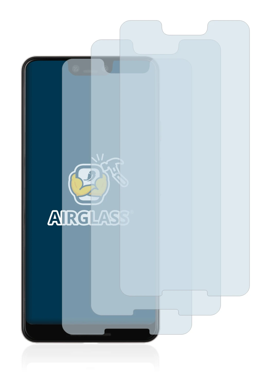 Image de l'appareil Google Pixel 3 XL avec une grande variété de protections d'écran.