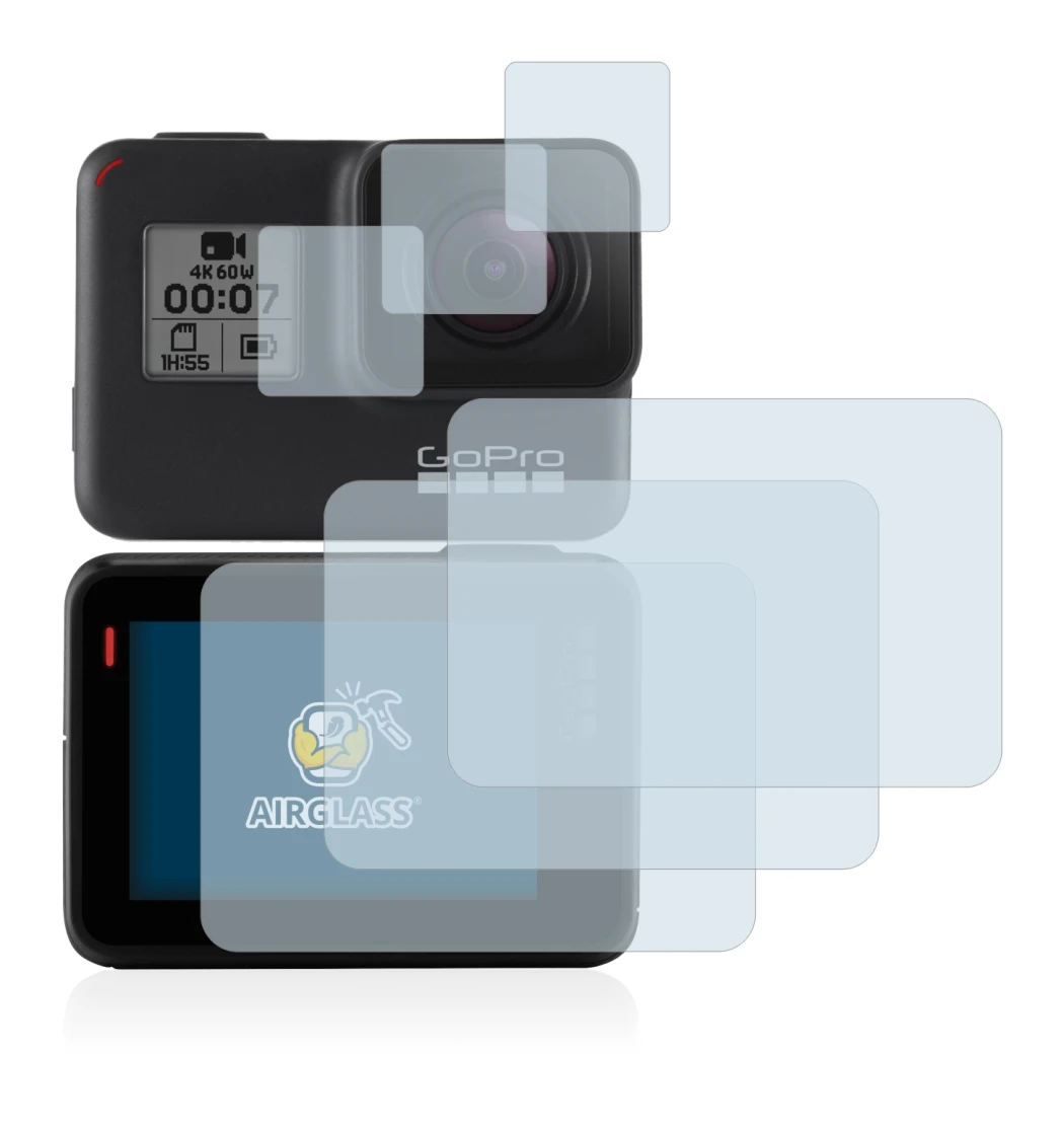 Image de l'appareil GoPro Hero 7 Black avec une grande variété de protections d'écran.