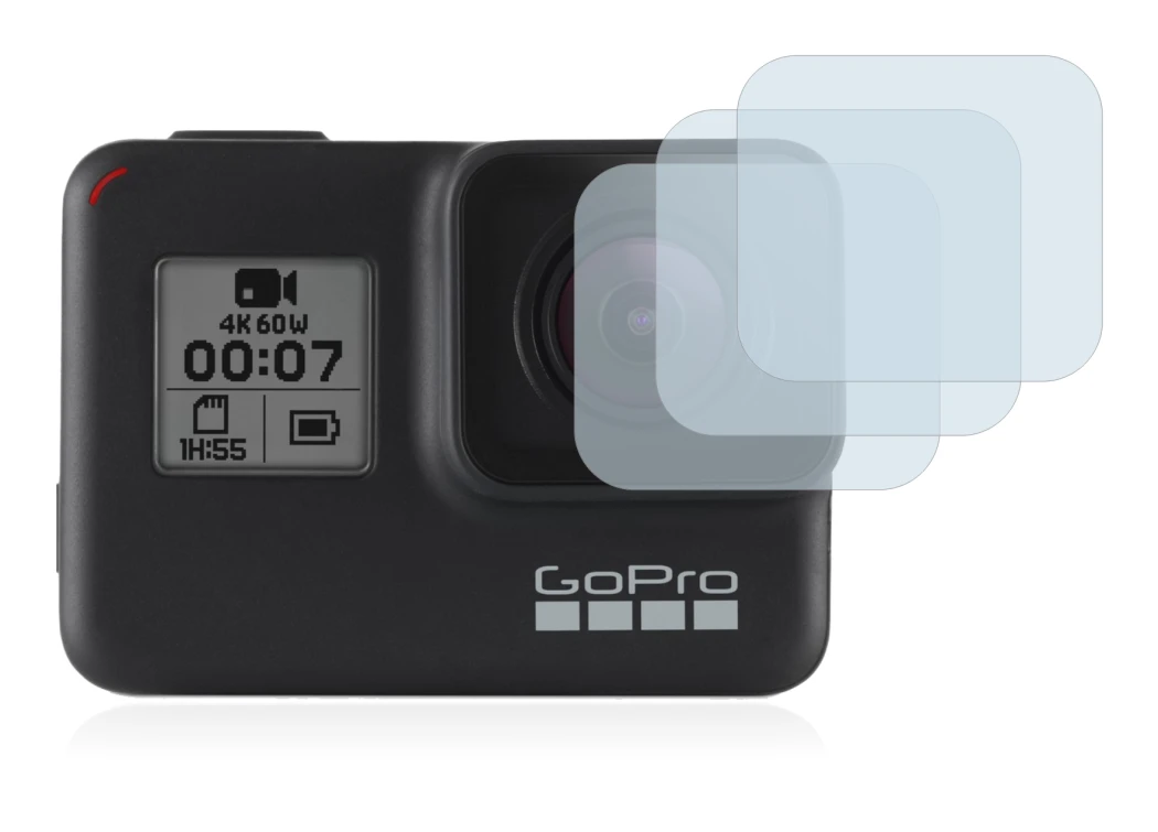 Image de l'appareil GoPro Hero 7 Black (Lentille) avec une grande variété de protections d'écran.