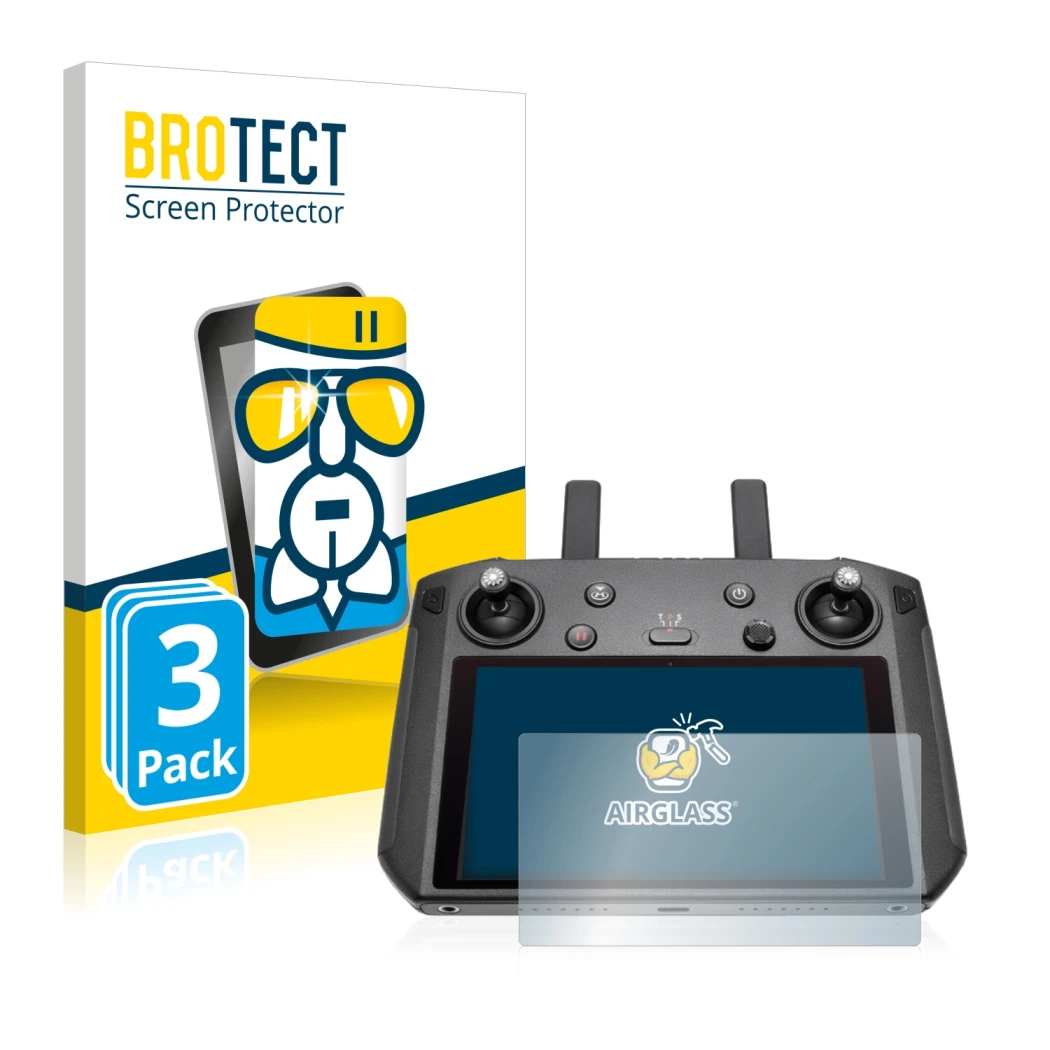 Face avant d’un emballage produit avec le logo de la marque BROTECT. À côté, l’appareil DJI Smart Controller est représenté av
