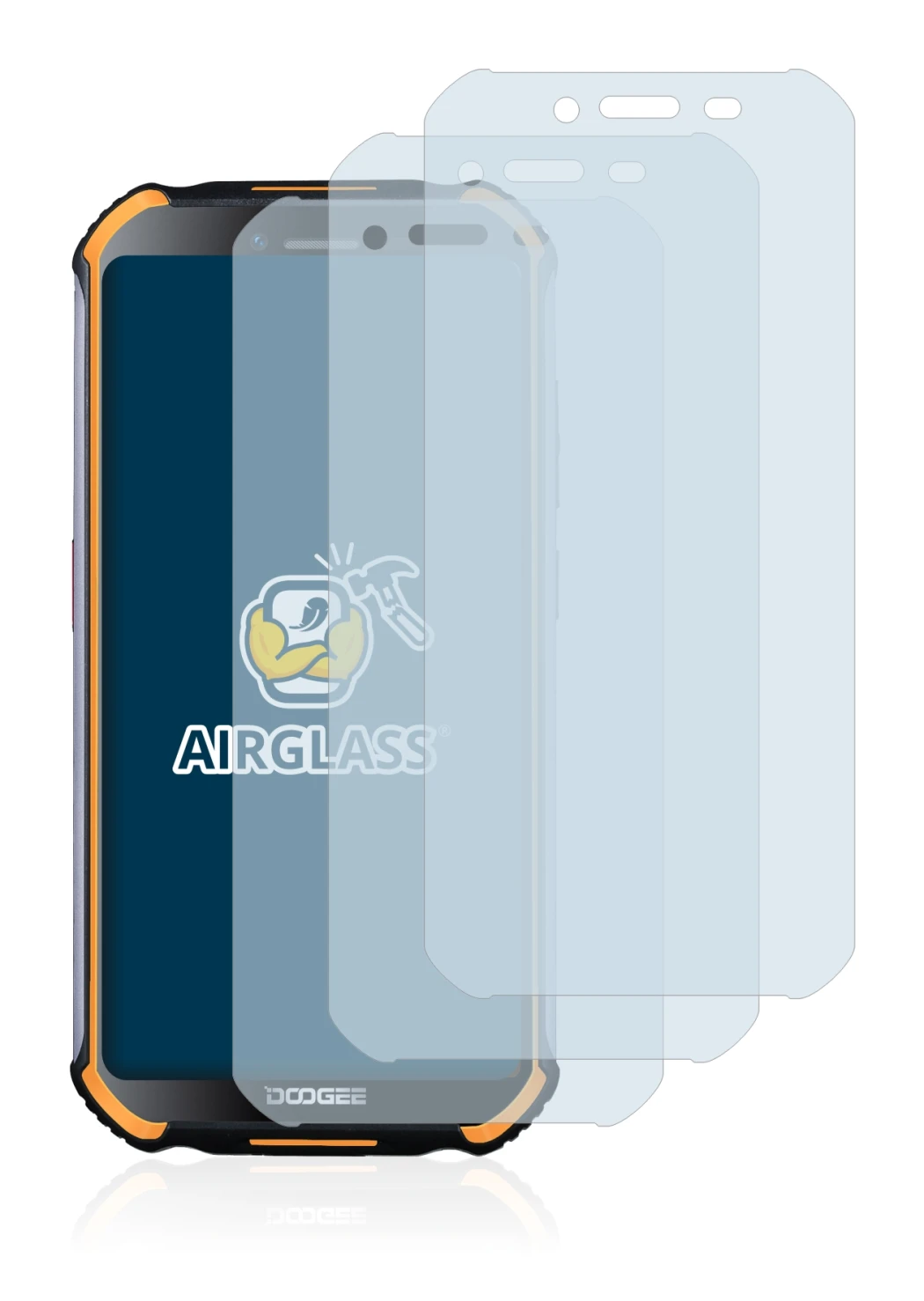 Image de l'appareil Doogee S40 avec une grande variété de protections d'écran.
