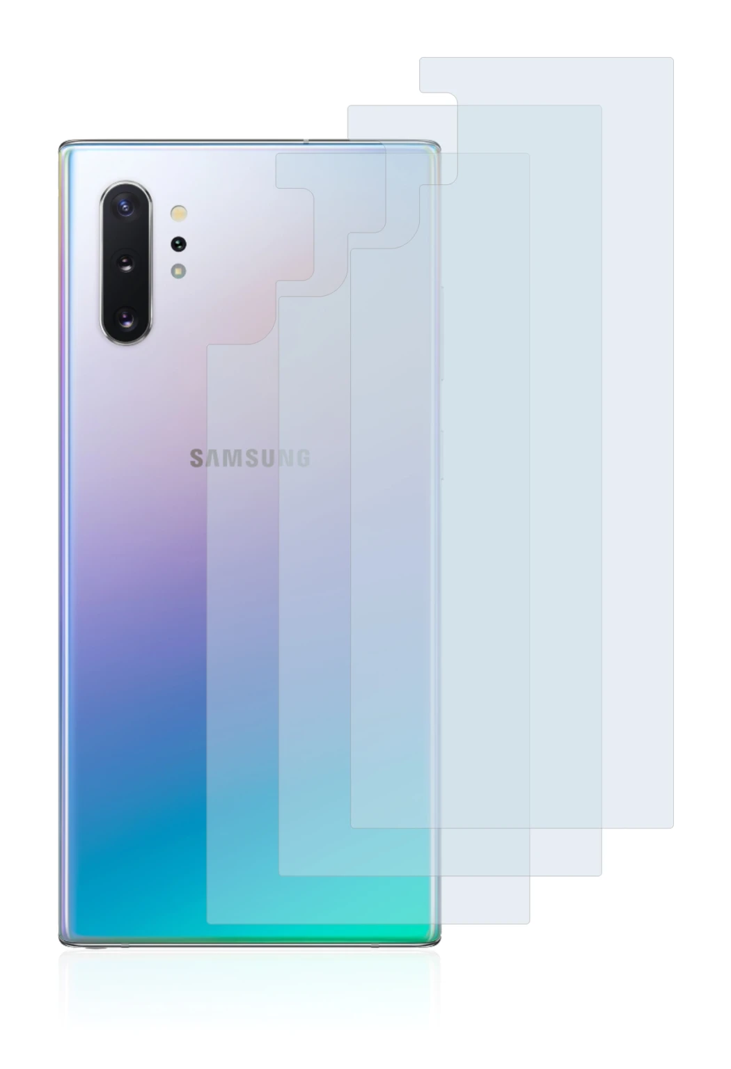 Image de l'appareil Samsung Galaxy Note 10 Plus (Arrière) avec une grande variété de protections d'écran.