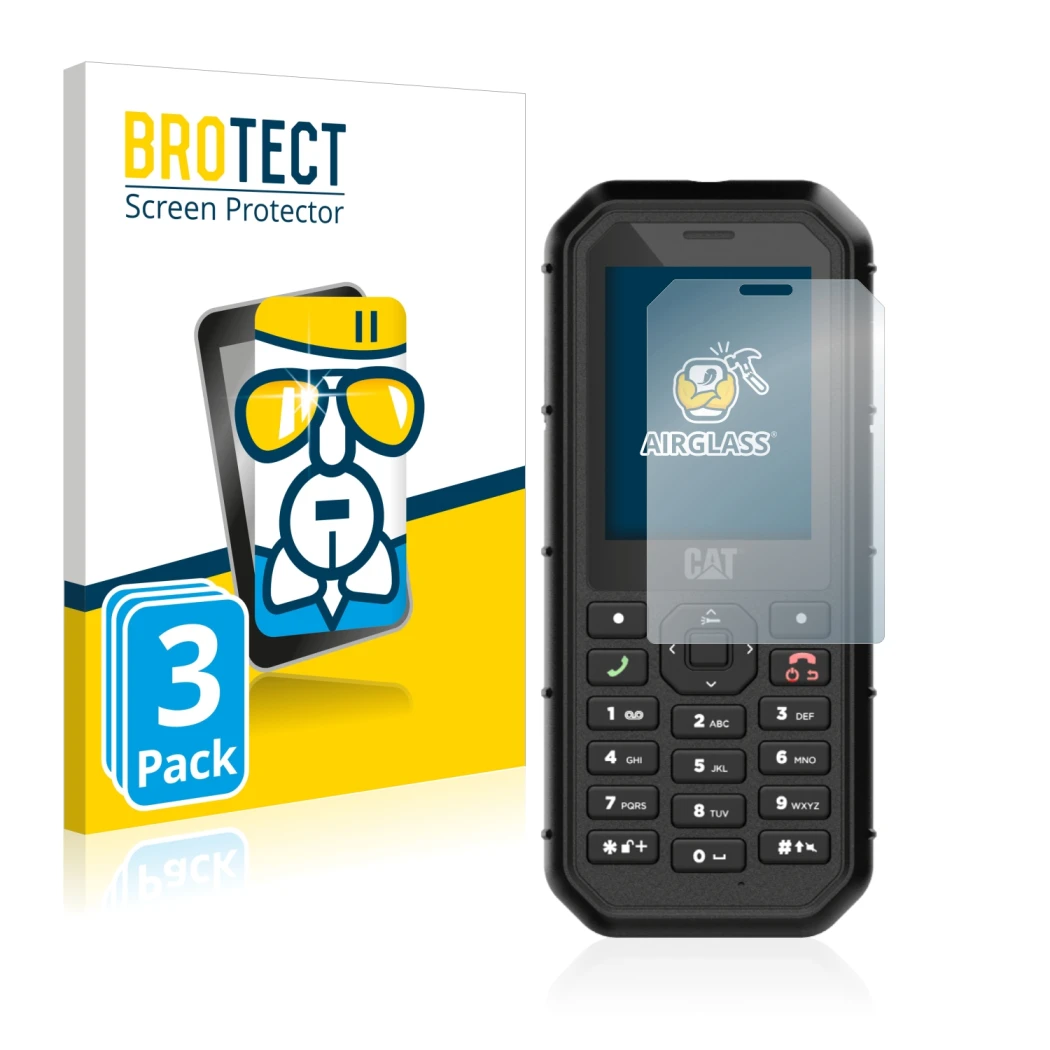 Face avant d’un emballage produit avec le logo de la marque BROTECT. À côté, l’appareil Caterpillar Cat B26 est représenté ave