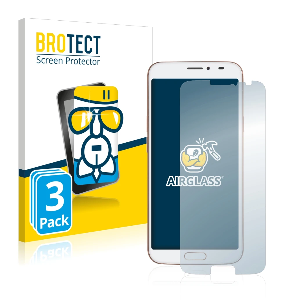 Face avant d’un emballage produit avec le logo de la marque BROTECT. À côté, l’appareil Doro 8080 est représenté avec la prote