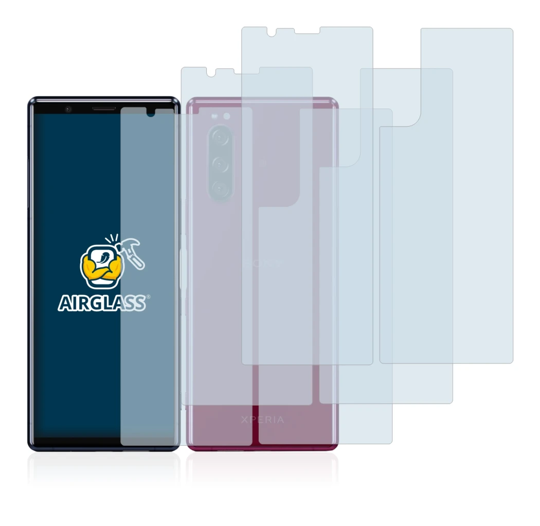 Image de l'appareil Sony Xperia 5 (Avant+Arrière) avec une grande variété de protections d'écran.