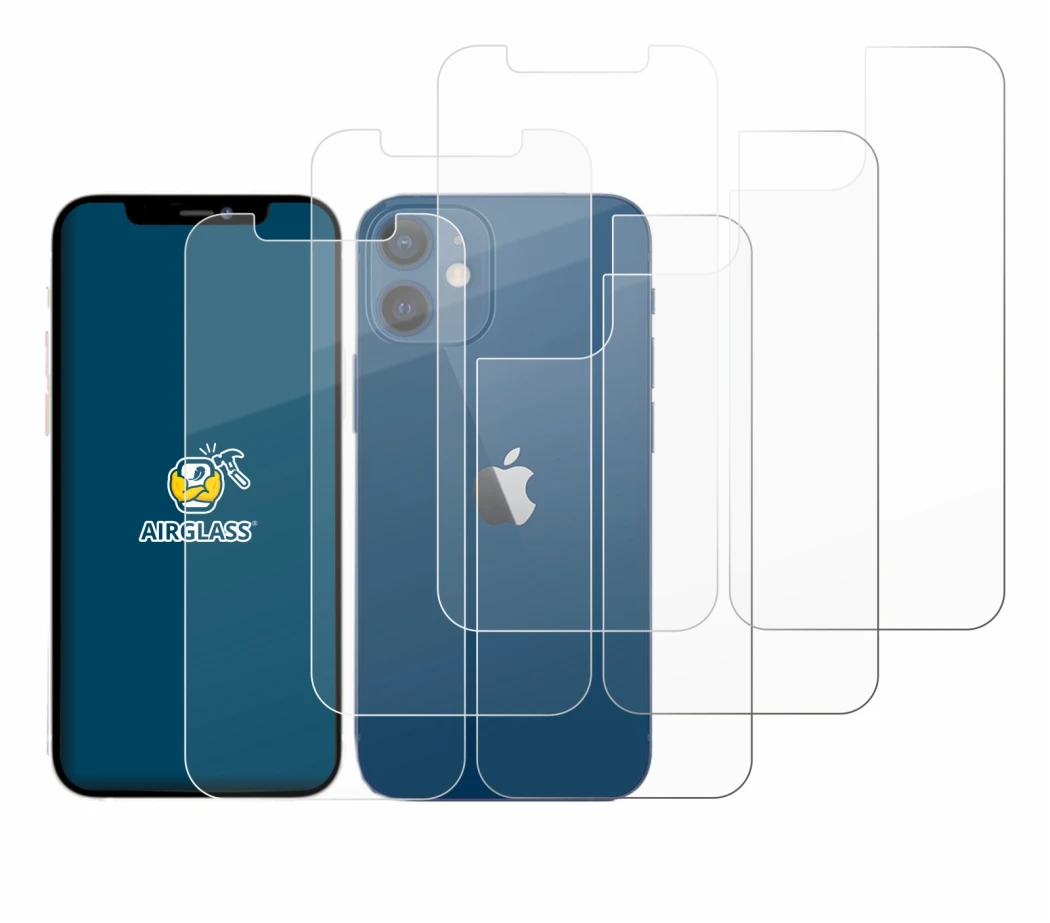 Image de l'appareil Apple iPhone 12 (Avant+Arrière) avec une grande variété de protections d'écran.
