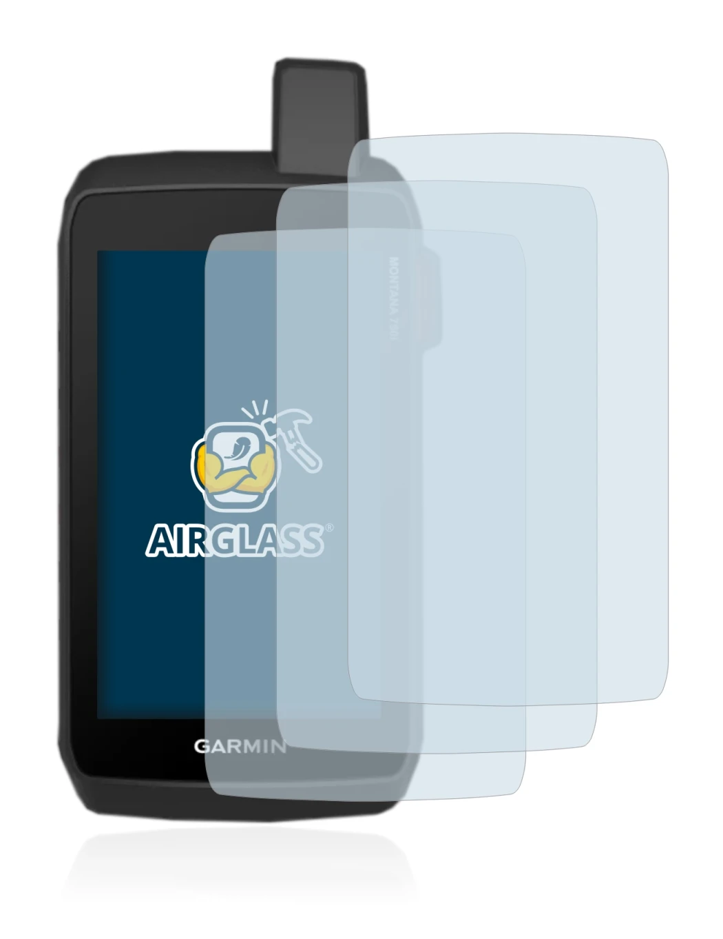 Image de l'appareil Garmin Montana 750i avec une grande variété de protections d'écran.