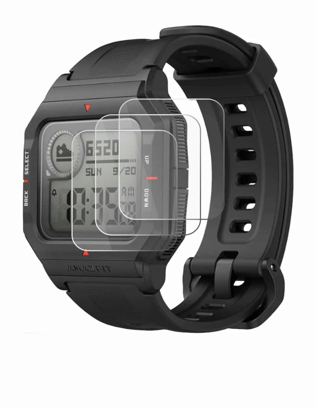Image de l'appareil Huami Amazfit Neo avec une grande variété de protections d'écran.