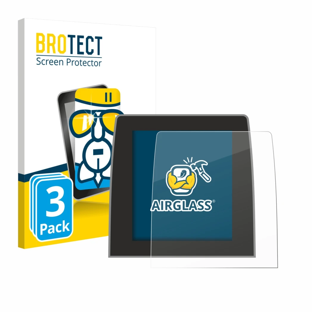 Face avant d’un emballage produit avec le logo de la marque BROTECT. À côté, l’appareil Renault Captur 2 2020 Easy Link 9.3