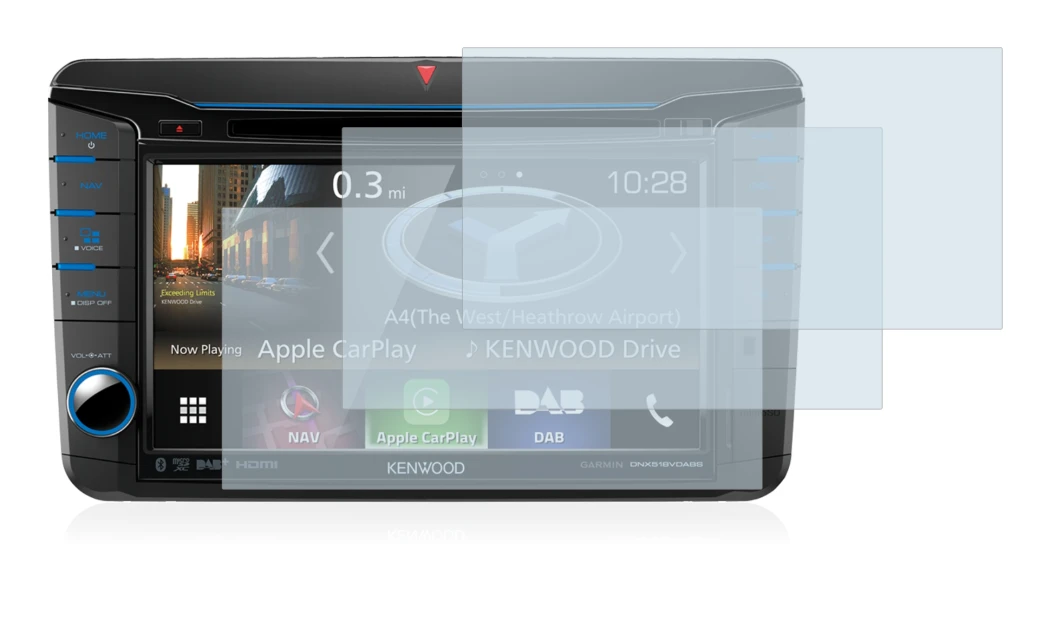 Image de l'appareil Kenwood DNX518VDABS avec une grande variété de protections d'écran.