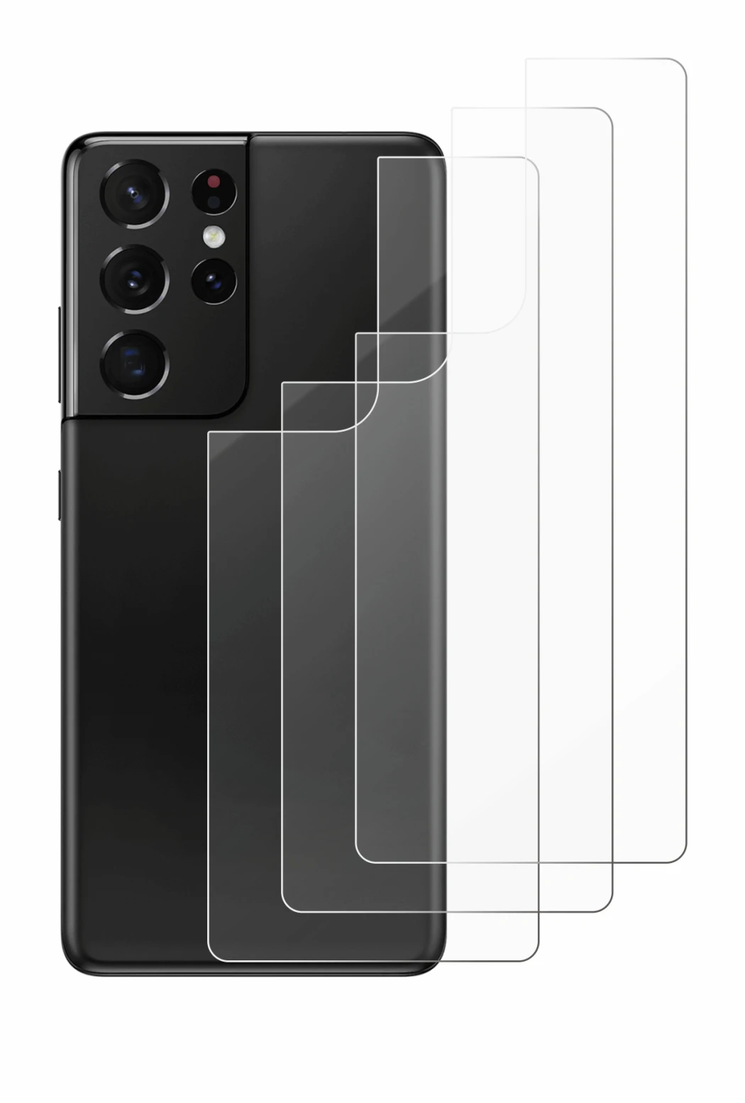 Image de l'appareil Samsung Galaxy S21 Ultra 5G (Arrière) avec une grande variété de protections d'écran.