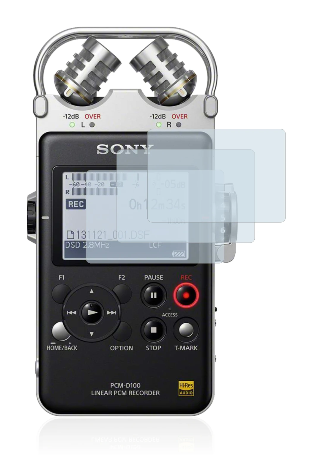 Image de l'appareil Sony PCM D100 avec une grande variété de protections d'écran.