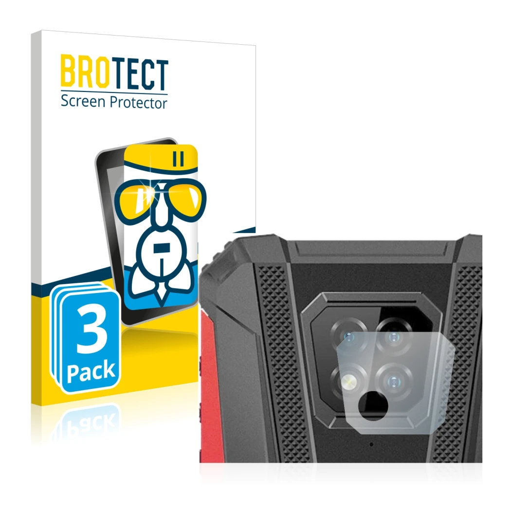 Face avant d’un emballage produit avec le logo de la marque BROTECT. À côté, l’appareil Ulefone Armor 8 Pro (Caméra UNIQUEMENT