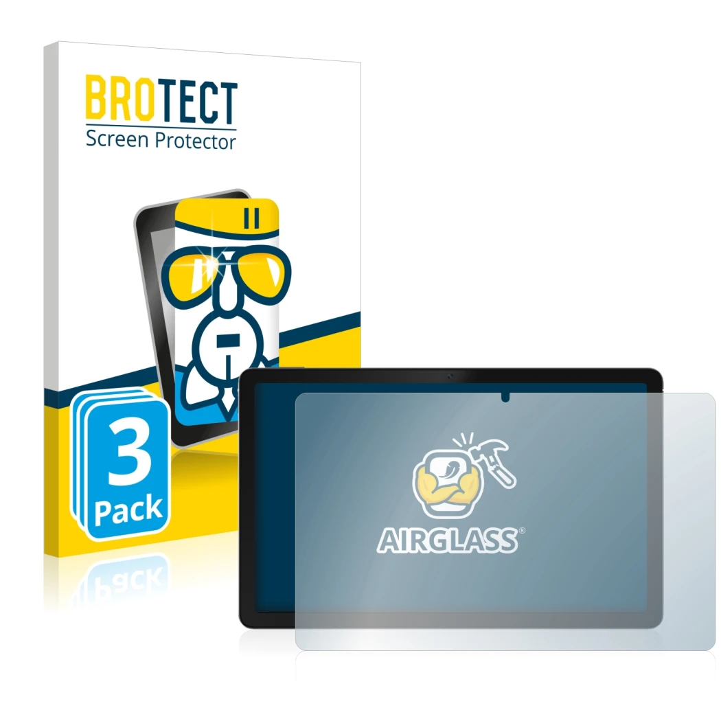 Face avant d’un emballage produit avec le logo de la marque BROTECT. À côté, l’appareil realme Pad est représenté avec la prot