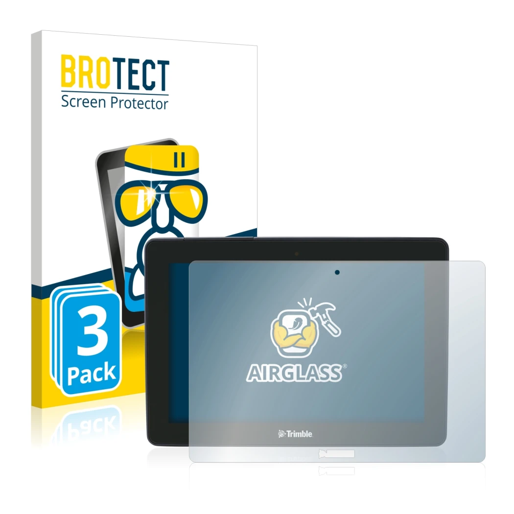 Face avant d’un emballage produit avec le logo de la marque BROTECT. À côté, l’appareil Trimble GFX-750 est représenté avec la